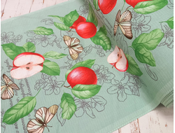 Вафельное полотно 176 г/м2 цвет мятный принт Красные яблоки