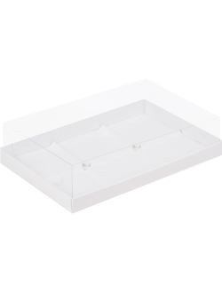 Коробка под муссовые пирожные на 6 шт., С ПЛАСТИКОВОЙ КРЫШКОЙ, 265х180х60 БЕЛАЯ