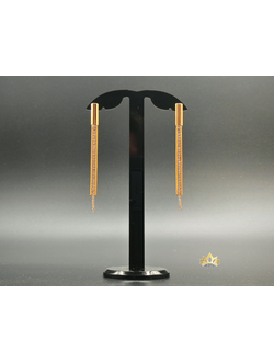 Длинные серьги из цепочек с кристаллами в золотом оттенке 7,5см