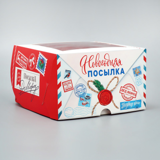 Коробка на 4 капкейка «Новогодняя посылка», 16 х 16 х 10 см