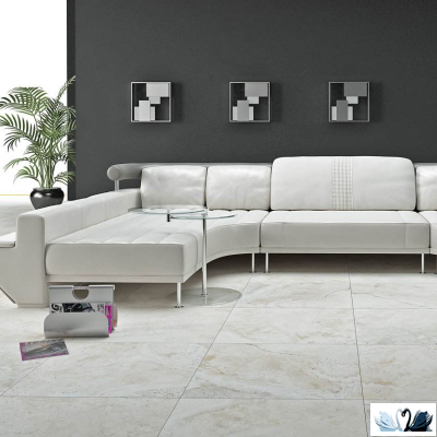 Керамогранит Eurotile Padma Beige 60x60 см матовый под мрамор в интерьере большой кухни или холла