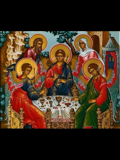 Троица Пресвятая. Рукописная икона. 22х28см в киоте.