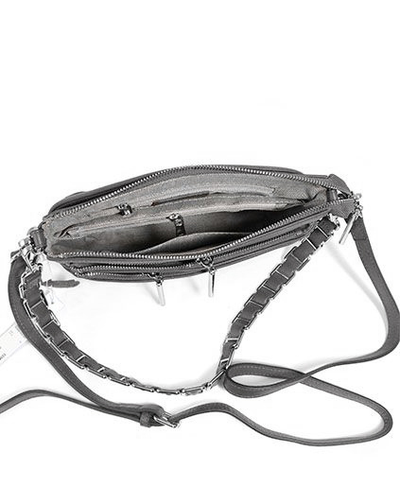 (АРТИКУЛ: 9105/0/22) СУМКА КЛАТЧ ЖЕНСКАЯ НЕБОЛЬШАЯ, НАТУРАЛЬНАЯ КОЖА, С ТРЕМЯ НАРУЖНЫМИ КАРМАНАМИ, СЕРАЯ, ДВА ПЛЕЧЕВЫХ РЕМНЯ