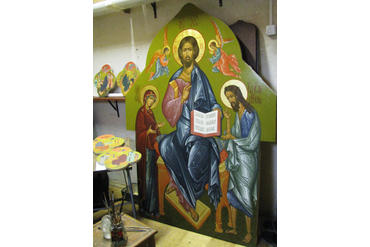 34. Икона Спасителя с предстоящими Пресвятой Богородицей  и Св. Иоанном Предтечей из деисного чина иконостаса храма Сретения Господня  (г.Стратфорд, штат Коннектикут, Сша)