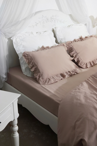 Постельный комплект с оборками "бежевый" (хлопок 100%)