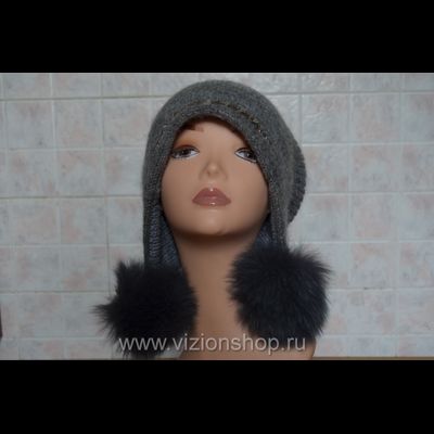 Шапка ушанка женская с помпонами Визио Vizio Италия 5872 серая