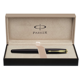 Ручка-роллер подарочная PARKER "Sonnet Black Lacquer GT", черный лак, позолоченные детали, черная, S0808720