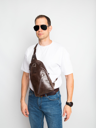 Кожаный кросс-боди рюкзак Crespino brown (арт. 
3106-52)