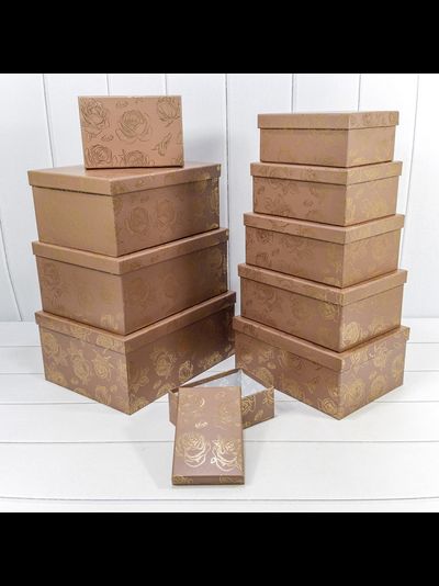 Коробка подарочная принт &quot;Розы&quot; (золото/тем. бежевая), 30*22,8*13,3см