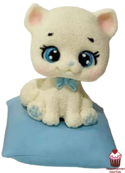 Фигурка из шоколадной глазури Котенок на подушке, Белый/Голубой