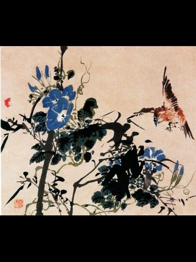 Картина обогреватель, репродукция японской живописи цветок и птица
