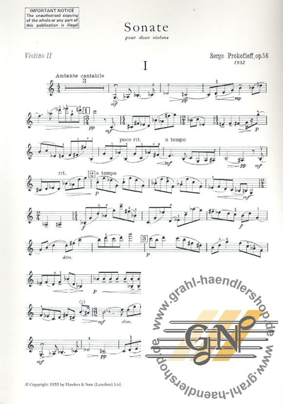 Prokofiev. Sonata op.56 : for 2 violins