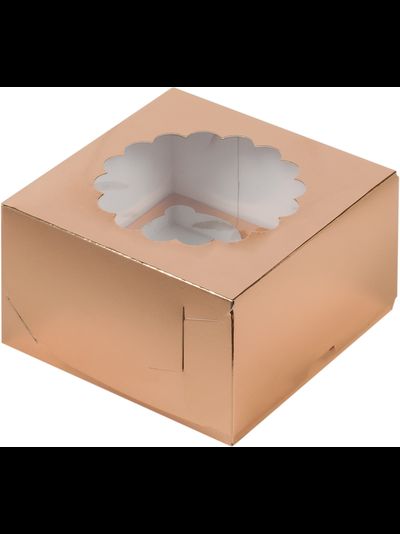 Коробка на 4 капкейка с окном (золото), 160*160*100мм