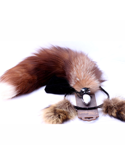 CH-7002 Анальная пробка с хвостом и ушки из натурального меха Crazy Handmade