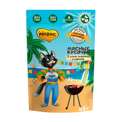 Мнямс влажный корм (пауч) для взрослых кошек, с уткой, индейкой и курицей кусочки в соусе 85 г