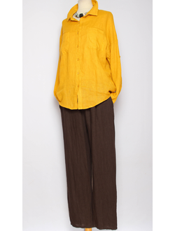 Брюки Бохо лен "ПРЯМЫЕ КУЛИСКА" шоколад р.48-54