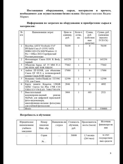 Профессиональный расчет финансового план для бизнес-плана под выплату от  ЦЗН