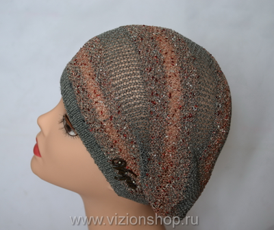 Вязаный летний берет Vizio италия 5041 серый с бордовым