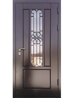 №38. Коттеджная дверь со стеклопакетом и кованой решёткой. Профильная конструкция.
