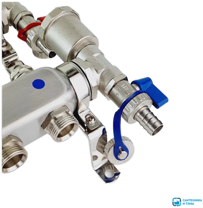 Коллекторный блок нерж в сборе с вентилями без кранов  5 выходов VIEIR