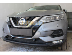 Защита радиатора Nissan Qashqai 2019- (2 части) низ black с парктроником PREMIUM