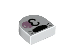 Tile, Round 1 x 1 Half Circle Extended with Black Nose, Whiskers, and Kissy Mouth Blowing Bright Pink Bubble Pattern, White (24246pb028 / 6326146)