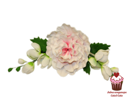 Цветы сахарные ветка Пион бело-розовый, 25см