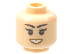 Minifigure, Head Female Black Hazy Eyebrows, Eyelashes, and Eyes, Light Bluish Gray Pupils, Dark Tan Lips, Open Mouth Smile with Teeth Pattern - Hollow Stud, Light Nougat (3626cpb2811 / 6343013)