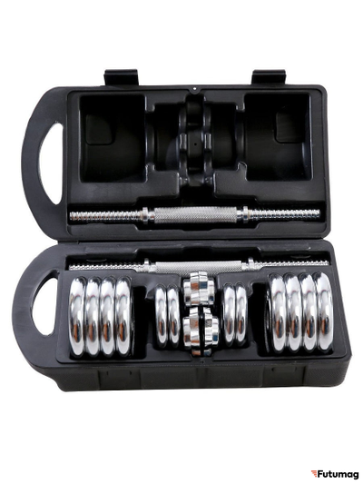 Гантели разборные DB-501, чугун/хромированная сталь, в чемодане, 2 шт, по 7,5 кг