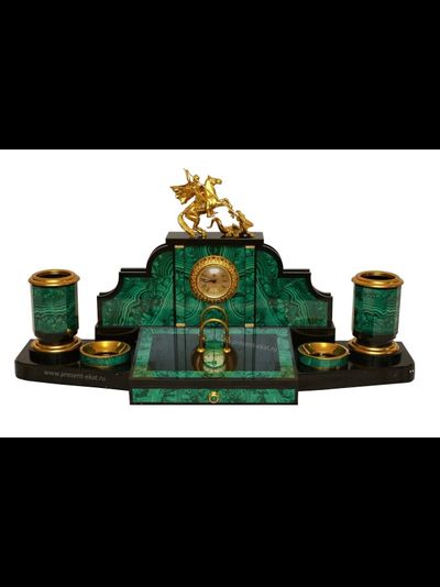 Письменный прибор "Георгий Победоносец", малахит