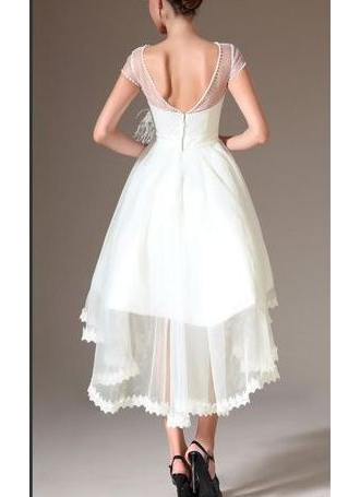 Вечернее платье короткое длинное белого цвета с рукавами открытой спиной СВ-1057