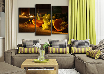 Модульная картина "Виноград с апельсином"