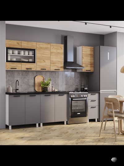 Крафт 2,0м кухонный гарнитур Тип 2 Графит / Крафт