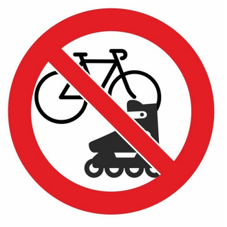 Знак безопасности Вход с велосипедами и роликами запрещен, плёнка, D150
