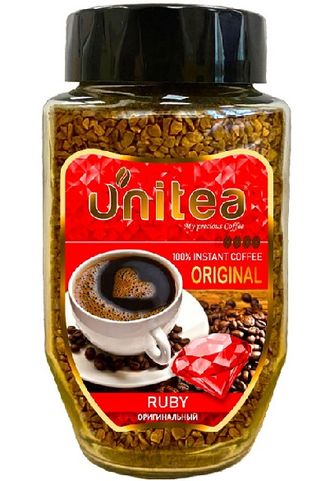 Кофе Unitea "Original Рубин" растворимый классический, кристалл, 100 г, стекл./бан.