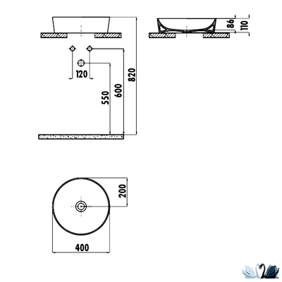 Раковина Creavit Ultra UL140-00CB00E-0000 диаметром 40 см на столешницу, глянец белоснежного цвета