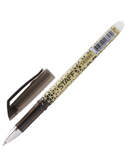 Ручка стираемая гелевая STAFF "College EGP-101", ЧЕРНАЯ, хромированные детали, узел 0,5 мм, линия письма 0,35 мм, 142495
