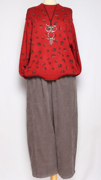 ДЖЕМПЕР ХЛОПОК "СТОЙКА МЕЛКИЕ ЛИСТИКИ" винный до р.54