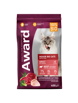 AWARD (Авард) Indoor Big cats, сухой корм для кошек крупных пород, Говядина, Курица 400 г