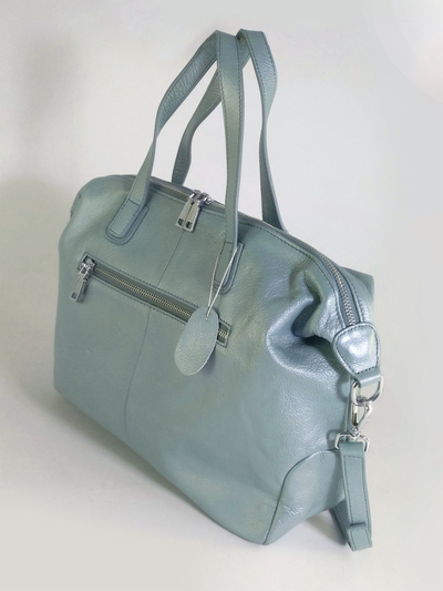 (АРТИКУЛ: 10157/1/5)СУМКА ЖЕНСКАЯ БОЛЬШАЯ, НАТУРАЛЬНАЯ КОЖА, ЦВЕТ  ГОЛУБОЙ "АКВАМАРИН"" С НЕБОЛЬШИМ ПЕРАМУТРОВЫМ БЛЕСКОМ, С ПЛЕЧЕВЫМ РЕМНЕМ
