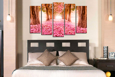 Модульная картина "Розовое покрывало. Сакура"