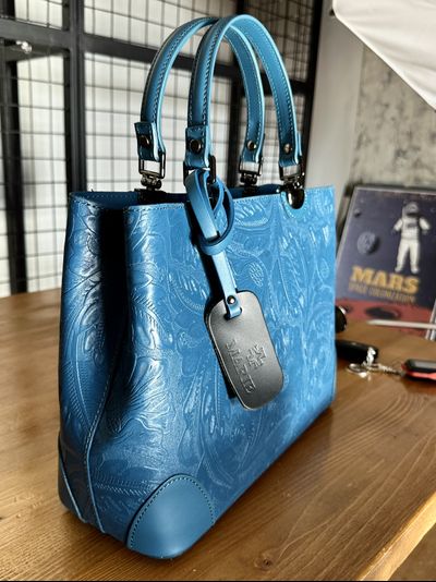 Женская форматная сумка из натуральной кожи, цвет морская волна, Vera Pelle. Арт.026809