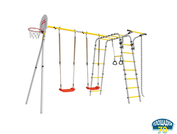 Детский спортивный комплекс для дачи ROMANA Акробат - 2 (красный/желтый/белый) (с пластиковыми качелями)