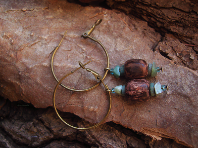 Бохо-серьги на кольцах "Моховый бор"