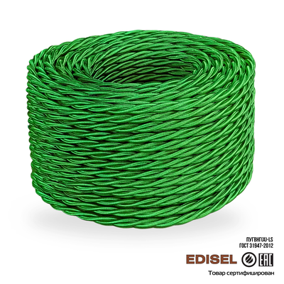 Витой ретро провод 3х2.5 зеленый шелк бухта