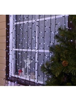 Гирлянда занавес уличная 2 х 6м, 1440LED, каучук, 3W IP65, 220V, свечение белое