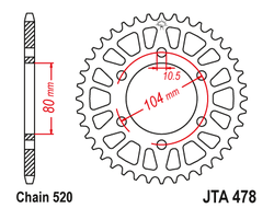 Звезда ведомая алюминиевая JT JTA478.43 (JTA478-43) (A478-43)