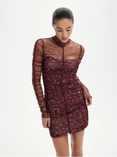 Платье мини из принтованной сетки (коричневый, голубой)