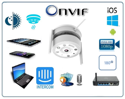 DE/VN-XMC40 Панорамная WiFi/LAN охранная видеокамера+датчик дыма. Ночное видение, интерком связь, с DVR. Full HD, 4 МП (ICSEE/XMEYE)