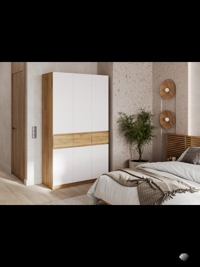 Бостон Лайт Шкаф ШК-003 (3-ств.) Дуб Крафт золотой / Белый (Гладкий)